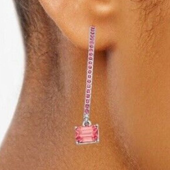 VERA WANG Mod/Contemporary Silver Coral Crystal Drop Earrings**NEW! - Picture 2 of 2